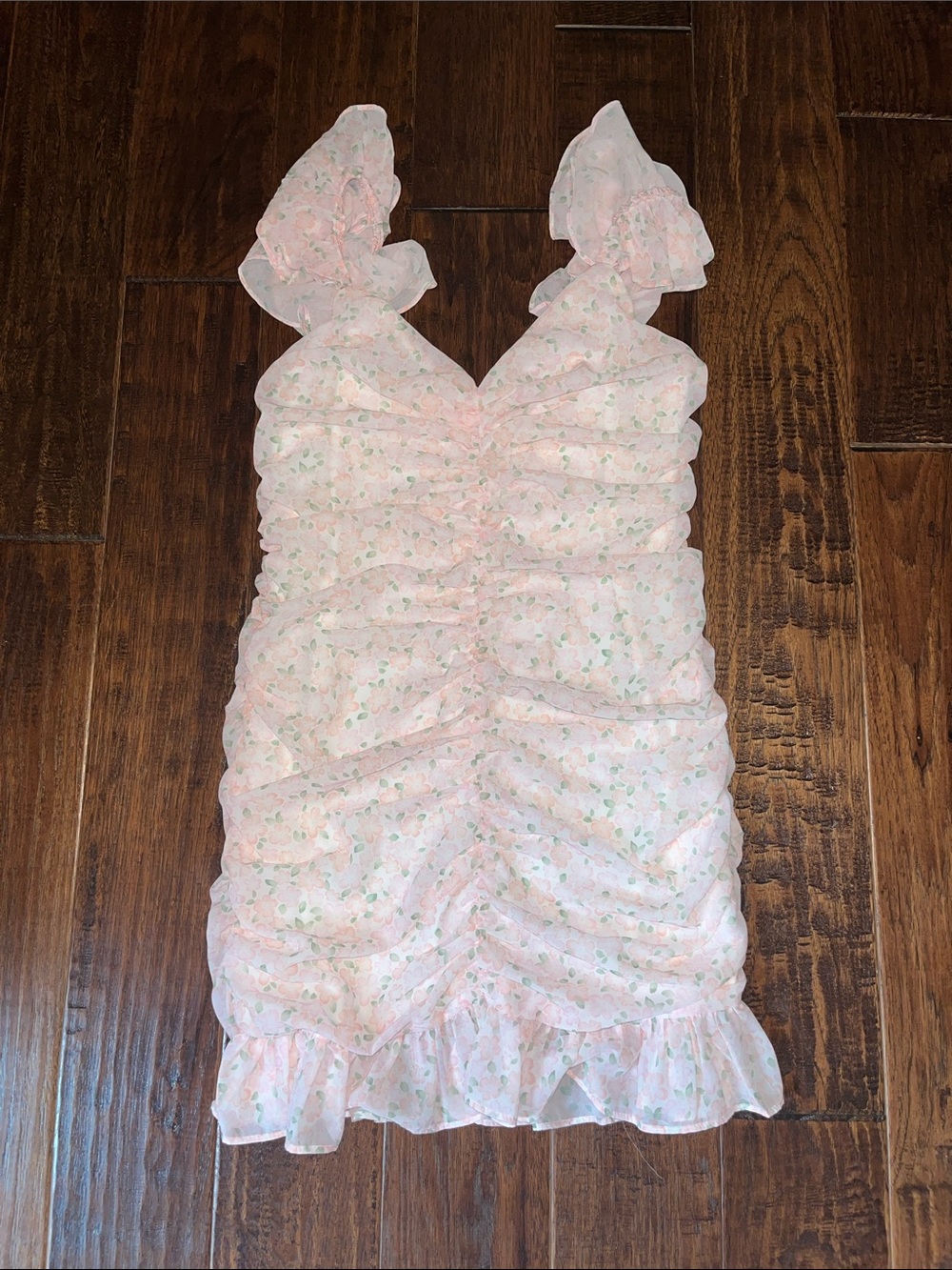 Elodie Pale Pink Floral Ruffle Bodycon Mini Dress